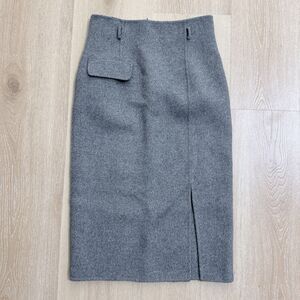 Luxe Brushed 100% Wool Pencil High Waist Midi Skirt S M Gray Quiet Luxury Money